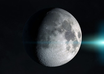 View of an half moon in space with stars 3D rendering elements of this image furnished by NASA