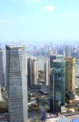 Aerial view on modern skyscrapers, Shanghai, China