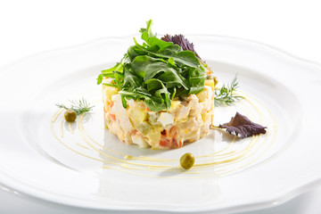 Classic Olivier Salad, Traditional Russian Christmas or Stolichny Salad