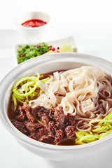 Traditional Vietnamese Soup Pho Bo with Beef Meat Isolated