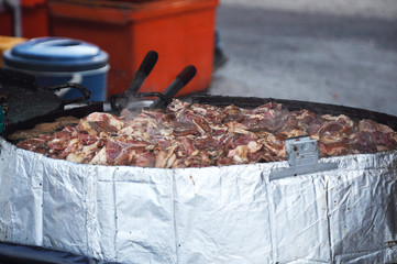 Selective focused of lamb grill at the Malaysia’s hawkers market. The meat was marinated with special spices before grill to get its special taste.  