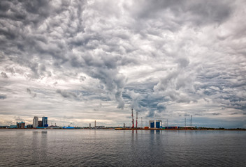 Weather change clouds over the Halmstad harbor
