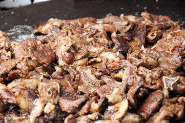 Selective focused of lamb grill at the Malaysia’s hawkers market. The meat was marinated with special spices before grill to get its special taste.  