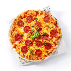 Pepperoni or Salami Pizza with Chili Pepper, Mozzarella and Tomatoes