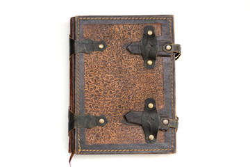 Brown leather notebook on a white background
