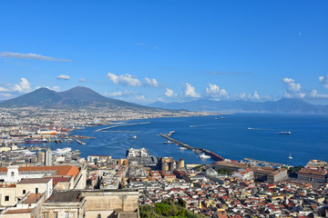 Fototapeta premium Panorama of the city of Naples from the top of a castle (Italy).