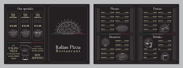 Fotobehang Italian Pizza restaurant menu - A4 card (pizzas, pastas, desserts, drinks) © PX Media