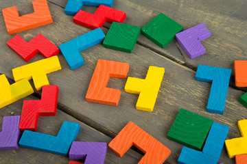 Creative solution for idea - business concept, jigsaw puzzle on the wooden desk