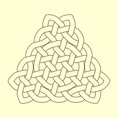 Celtic knot. Triangular ornament. Vector outline illustration.