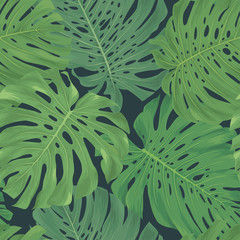 Naklejka na ściany i meble Tropical seamless pattern with monstera leaves background. Vector set of exotic tropical garden for holiday invitations, greeting card and fashion design.