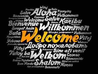 WELCOME word cloud in different languages, conceptual background