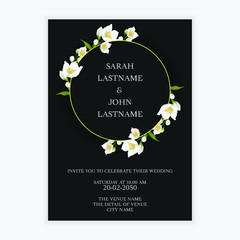 Wedding invitation card template with jasmine flower wreath
