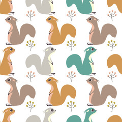 seamless pattern with squirrel and berries