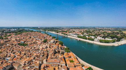 Panorama of ancient town Arles in Provence and Cote d'Azur, France, South Europe. Famous tourist destination with old Roman Artena