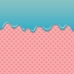 Flowing blue cream on pink wafer vector.