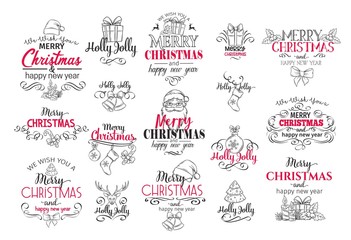Fototapeta premium Merry Christmas festive typography set