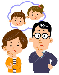 子供について悩む夫婦の上半身イラスト