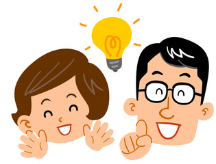 閃く若い夫婦　喜びの表情