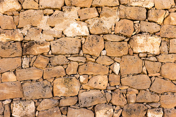 Ancient stone wall in a rural zone. Old stones texture. Dry stone 