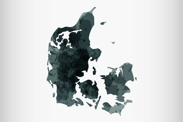 Denmark watercolor map vector illustration of black color on light background using paint brush in paper page