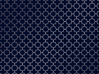 Fototapeta na wymiar Abstract silver moroccan pattern on blue background.