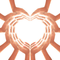 International human rights day concept: Christian prayer hands in shape of heart for worship God ...