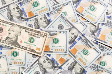 US Dollar bills. one hundred dollar bills background. Top view of business concept on background with copy space