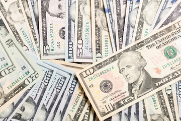 US Dollar bills. one hundred dollar bills background. Top view of business concept on background with copy space