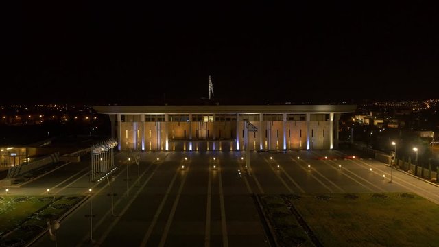 The Knesset Building In Jerusalem, Aerial view of Israel National Legislature Parliament Government at Night