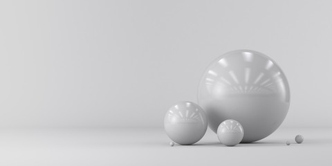 White shiny spheres on a white background. 3D render illustration.