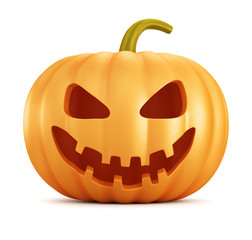 Scary Halloween pumpkin lantern with a candle inside. 3d render. Illustration for the holiday Halloween