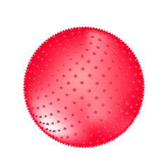 Red fitness pointed ball isolated on white background. Element of sensory integration or sport room - obrazy, fototapety, plakaty
