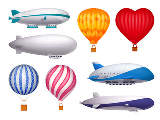 Fototapeta premium Dirigible And Balloons Realistic Set