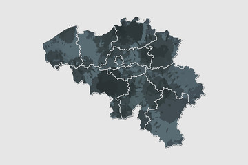 Belgium watercolor map vector illustration of black color with border lines of different regions or provinces on light background using paint brush in page
