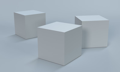 Three White Blank Cubes Isolated