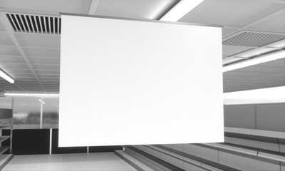 Blank Supermarket Banners Template. Big White Hangers in Shop. 3D rendering