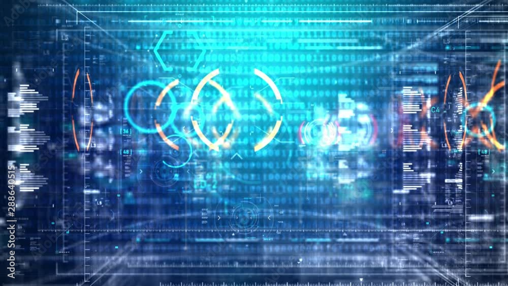 Poster abstract background flying move pass through user interface for cyber futuristic concept with dark a