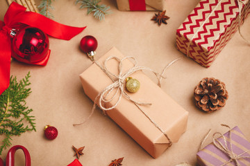 Getting ready for christmas, wrapping gifts and making decorations