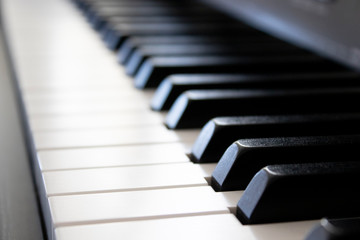 Piano keyboard, musical instrument, macro view