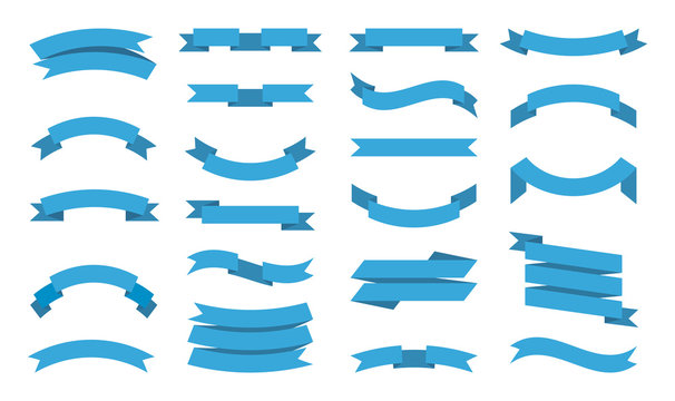 Ribbons collection. Premium banner tape with place for text vector flat pictures of decorative ribbons for design projects. Ribbon banner blank, various tape elegance illustration