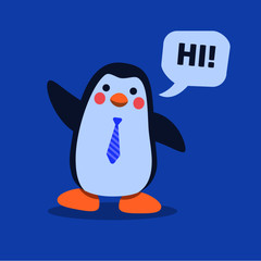 Cute Blue Penguin doing Business