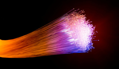 fiber optics network cable for ultra fast internet communications, thin light threads that move...