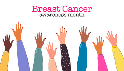  Girls hands vector illustration.Breast cancer awareness month in October. Vector illustration.