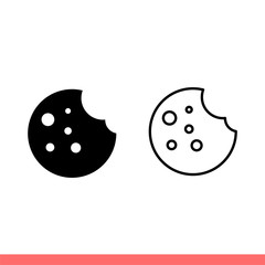Cookie icon set in flat isolated on white background, biscuit vector illustration for web site or mobile app