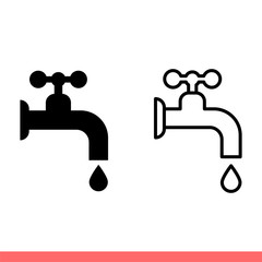 Water tap icon set in flat isolated on white background, faucet vector illustration for web site or mobile app