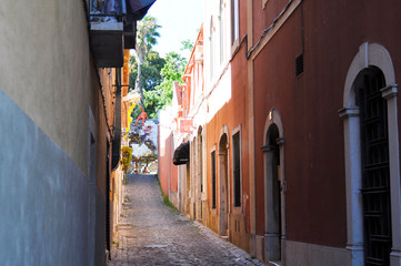Fototapeta na wymiar Narrow streets in Lisbon. Downtown Lisbon. Portugal