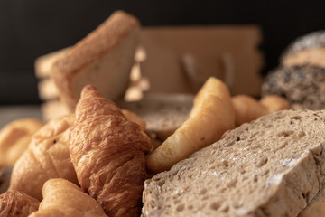 Bakery and breads placed on the wooden table