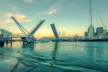 Auckland's Viaduct in sunset colours - obrazy, fototapety, plakaty