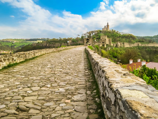 Fototapeta na wymiar Tsarevets Fortress, ancient fortress on hill top. Capital of the Second Bulgarian Kingdom, Veliko Tarnovo, Bulgaria