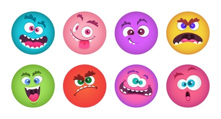 Monsters faces. Cartoon monster avatars vector set. Strange alien face, demon creature illustration © ONYXprj